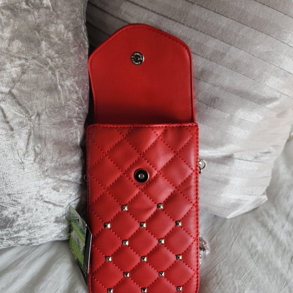 Badgley Mischka NWT Red Phone Case w/diamond quilting, strap, studs - Picture 6 of 6